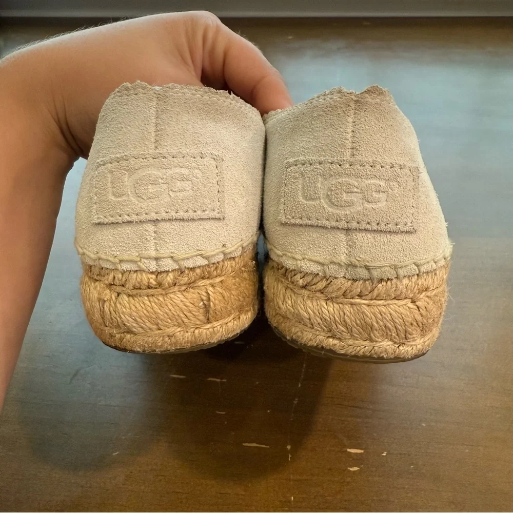 Ugg Heidi Perforated Suede Espadrille Loafers Beige Cream Womens Size 7.5